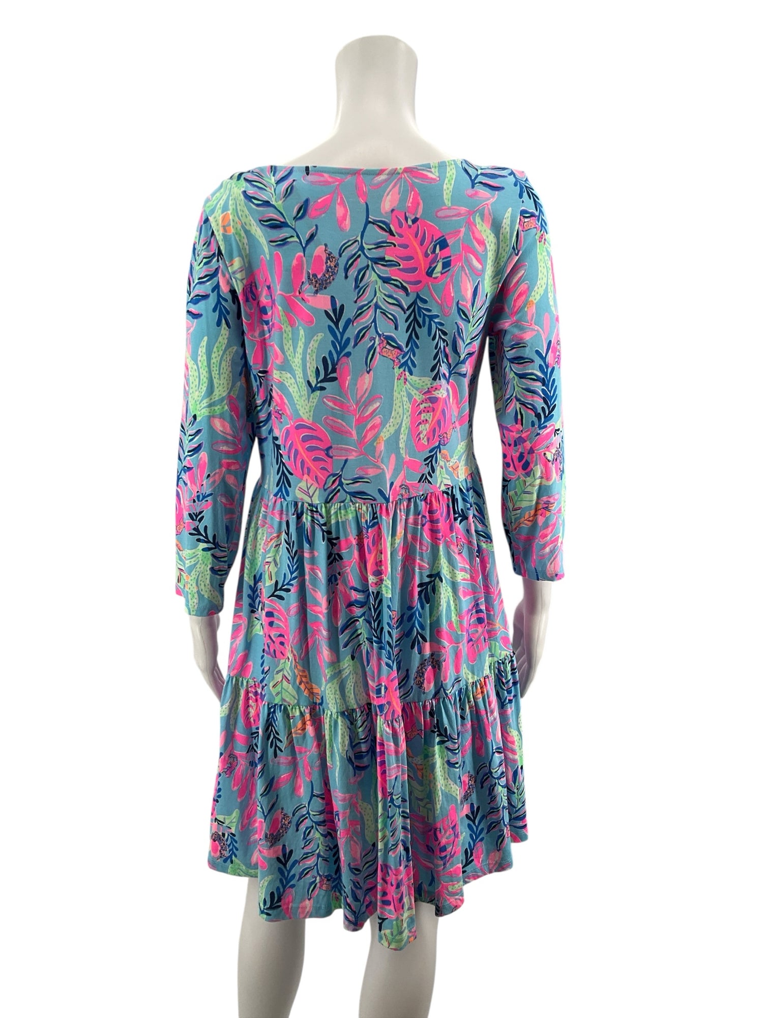 Lilly Pulitzer Blue/Pink/Green Floral Pre-Owned Ladies Dress - Size Medium