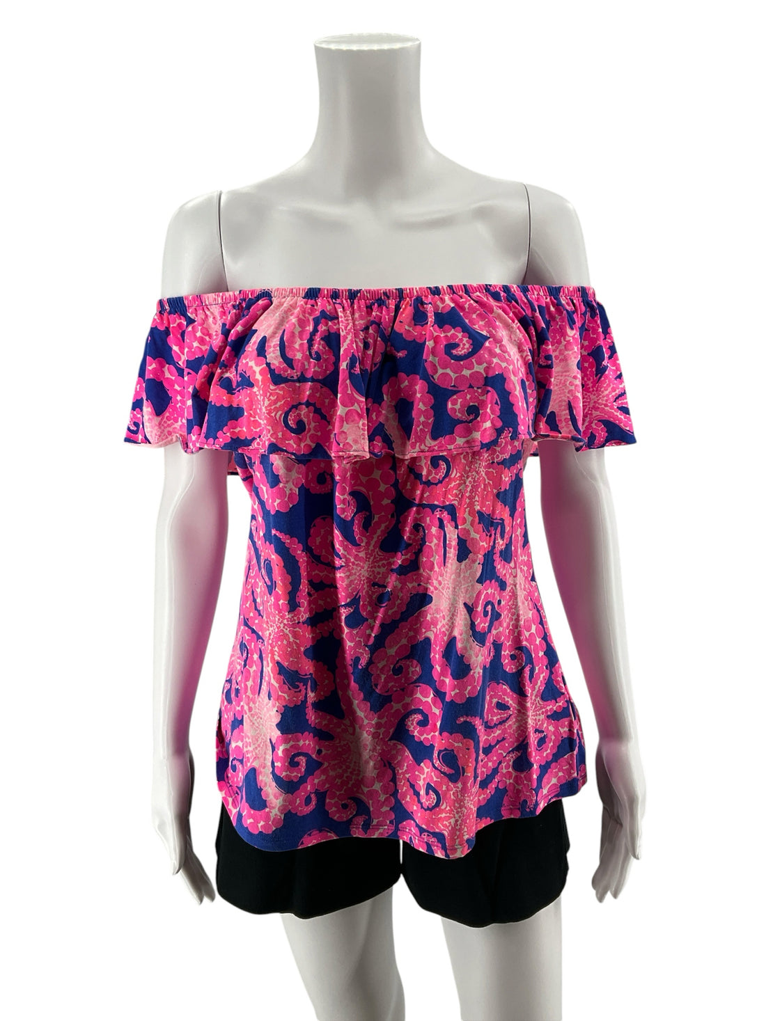 Lilly Pulitzer Sloane Off The Shoulder Top Upstairs Downstairs Print Size Large