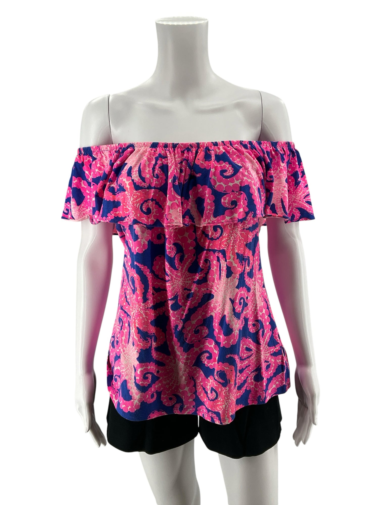 Lilly Pulitzer Sloane Off The Shoulder Top Upstairs Downstairs Print Size Large