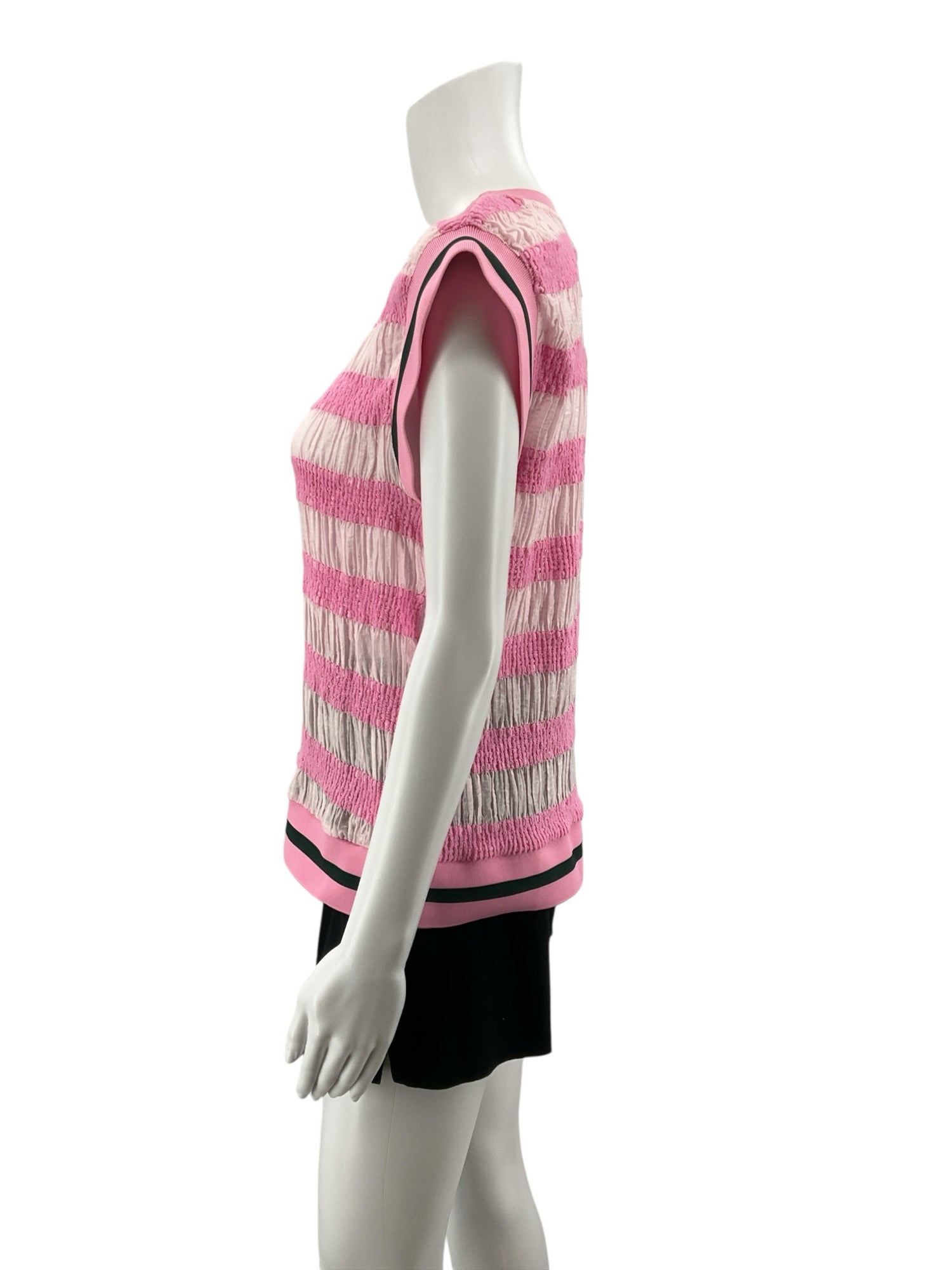Voy Pink &amp; Ivory Striped Mixed Media Tencel Blend Cap Sleeve Top Size Large
