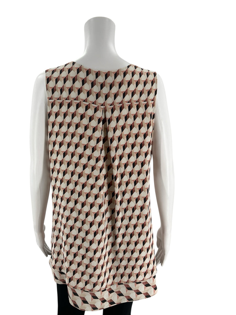 White House Black Market Tan/Rust Print Pre-Owned Ladies Casual Top - Size Large - Margaret’s Fine Consignment