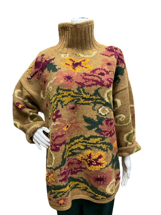 Express Tricot Size L taupe/maroon Floral Casual Top - Downstairs