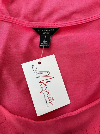 Ann Taylor pink sleeveless shell blouse in size large petite, featuring a mixed media A-line design for casual or business wear.