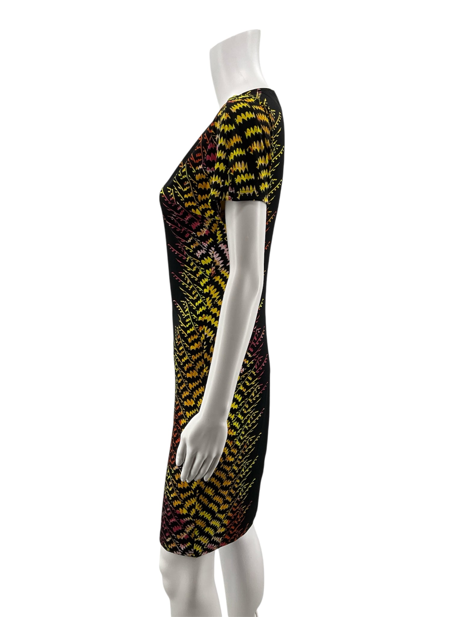 Carmen Marc Valvo black/yellow/orange Sheath Floral Fern Print Scuba Sheath Dress Size XS NWT - Size XS
