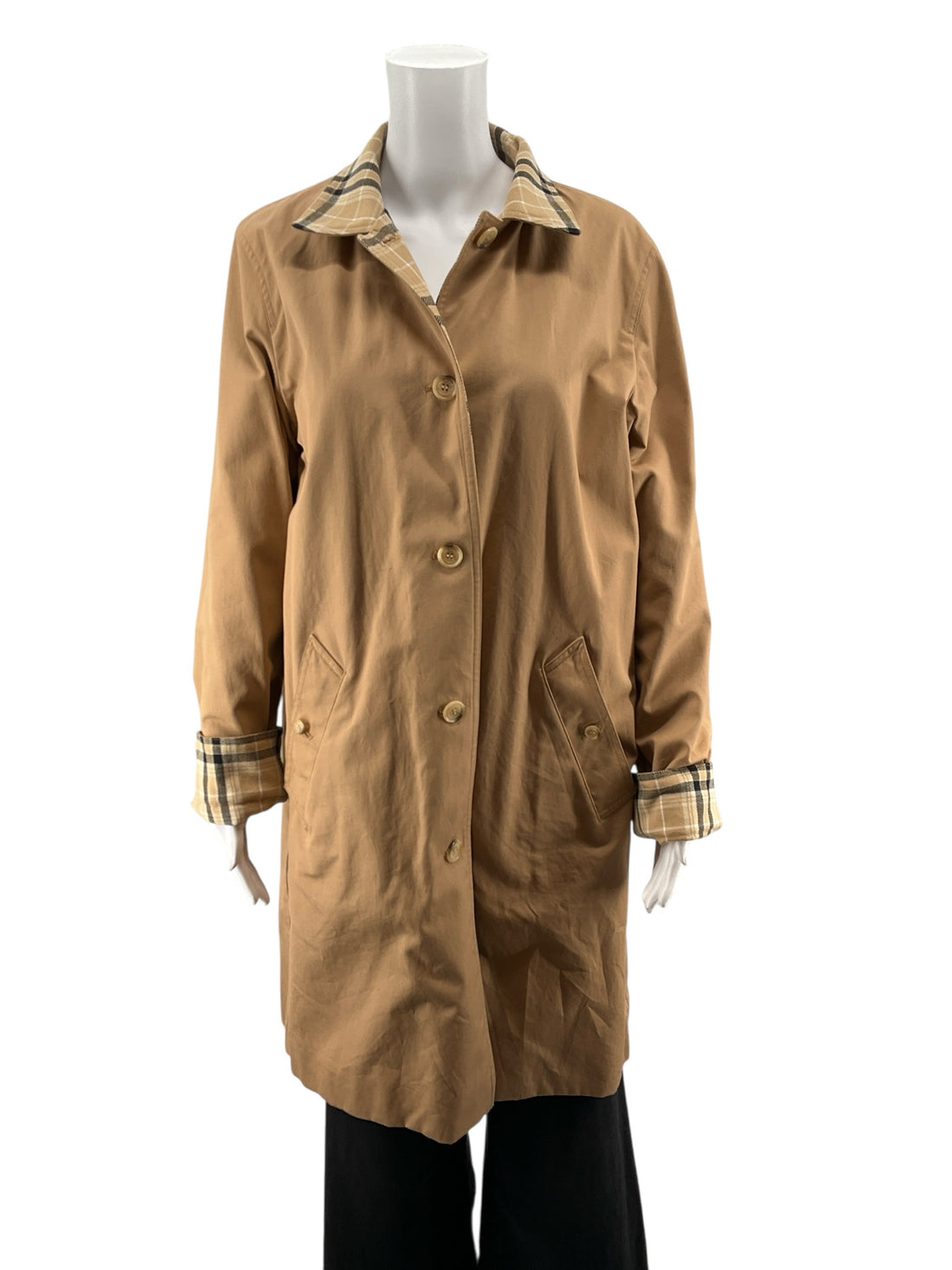 Jones New York Tan/Black Plaid Pre-Owned Coat - Size Large