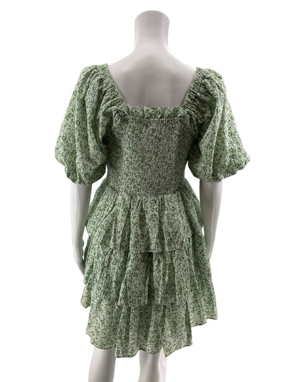 English Factory Floral Puff Sleeve Tiered Mini Dress Size Medium