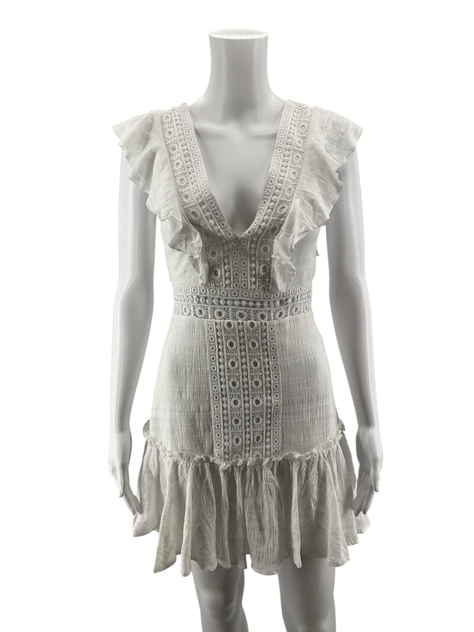mi ami Mi Ami Ivory Lace Eyelet Tiered Mini Dress | Size XS