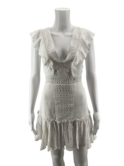 mi ami Mi Ami Ivory Lace Eyelet Tiered Mini Dress | Size XS