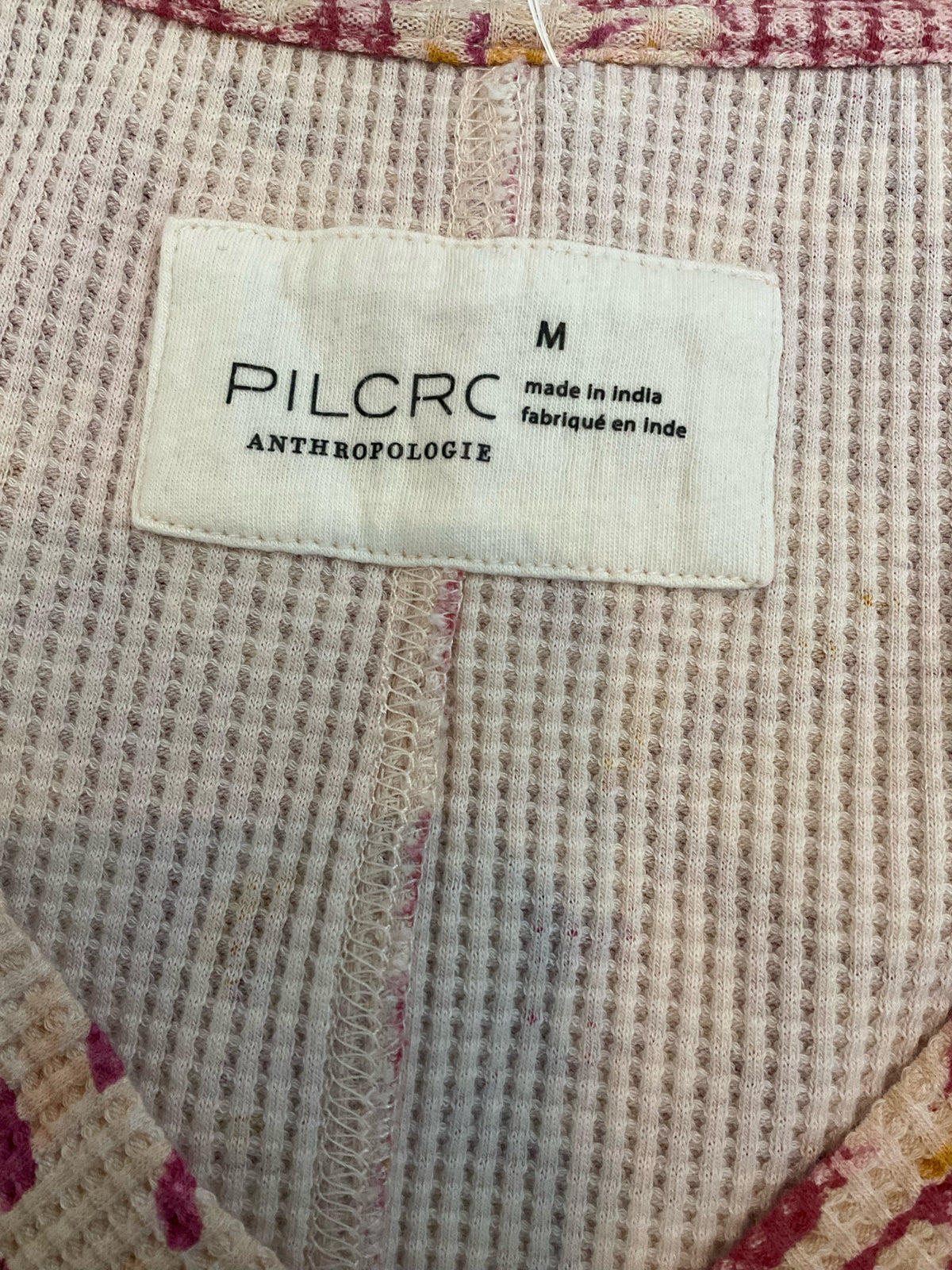 Pilcro by Anthropologie Floral Waffle Knit Thermal Top Size Medium Rust Maroon - ONLINE ONLY