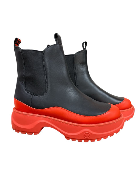 Michael Kors Ridley Chelsea Platform Lug Sole Boots Black Red Size 7