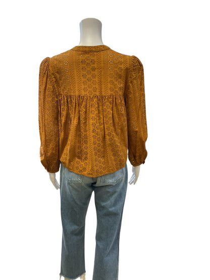 Madewell Size S Burnt Orange Eyelet Consignment Ladies Casual Top