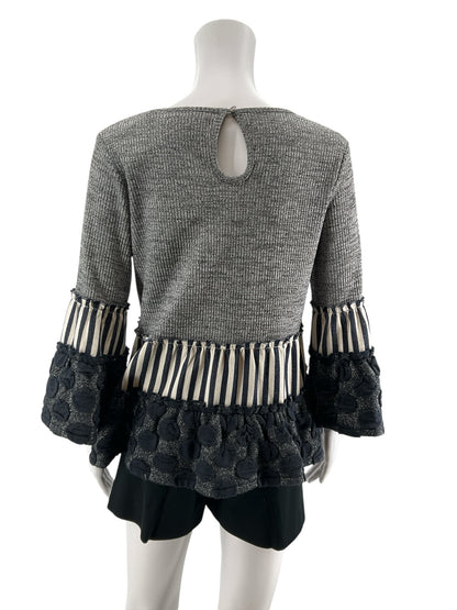 THML Mixed Media Striped Tiered Bell Sleeve Top Size Small