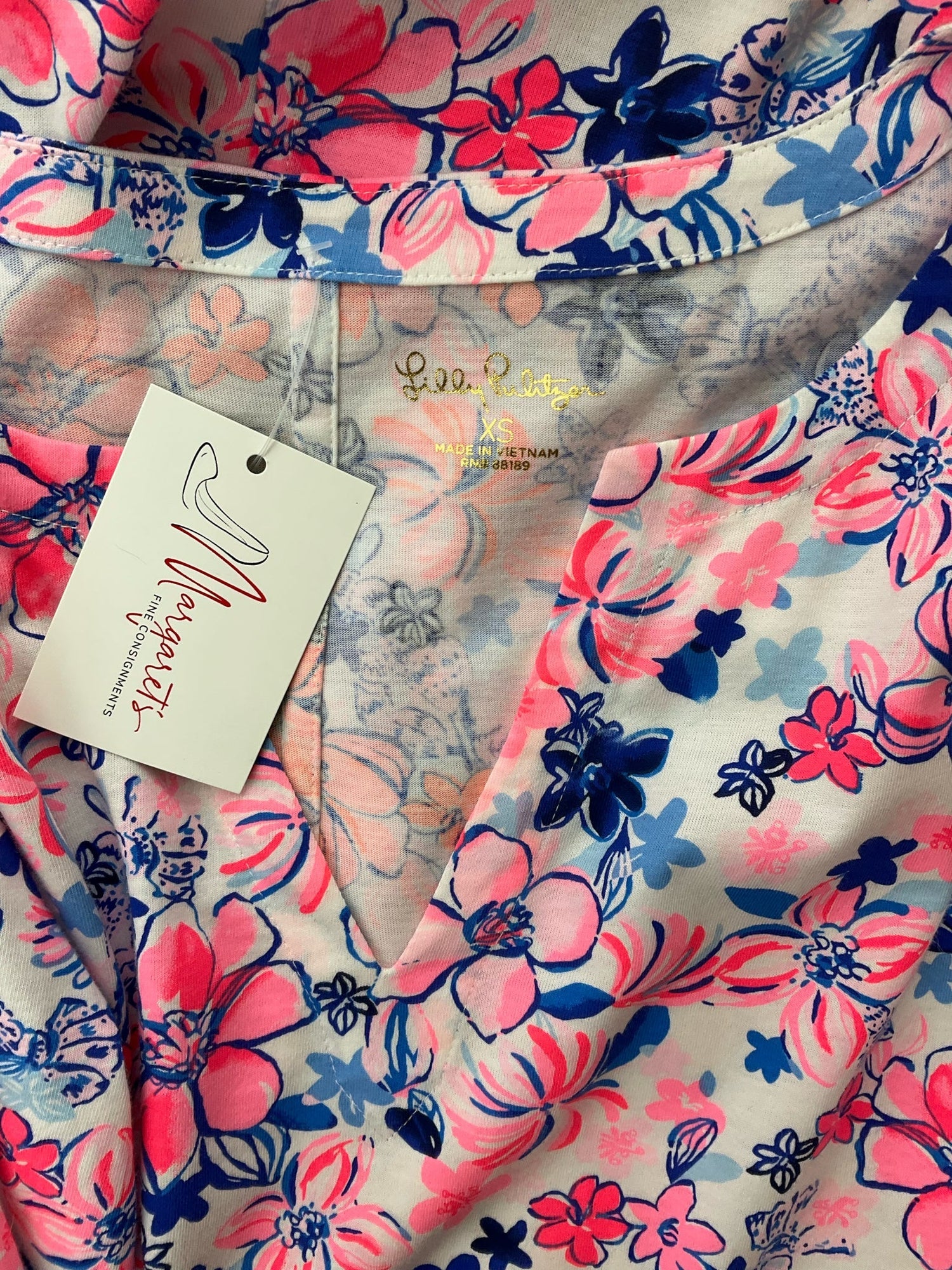 Lilly Pulitzer Pink/White/Blue Floral Pre-Owned Ladies Dress - Size XS