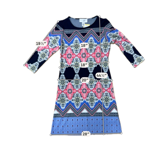 Donna Morgan Navy/white/pink Shift Mosaic Medallion Print Shift Dress Size 4 - Size 4