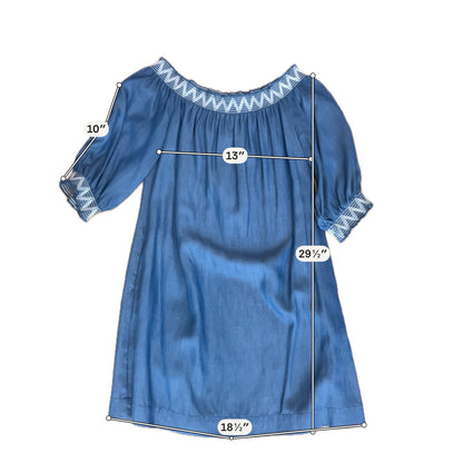 Trina Turk Corina Off-The-Shoulder Chambray Dress Blue White Smocked Size Small