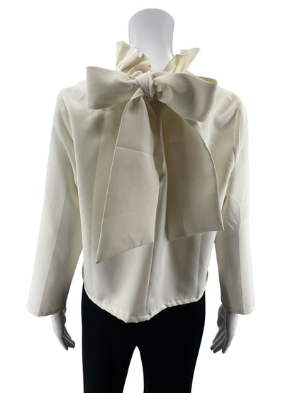 Tuckernuck Cream High Ruffle Neck Bow Back Blouse - Size Large - ONLINE ONLY