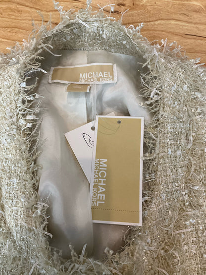 MICHAEL Michael Kors Fringe-Trim Metallic Tweed Jacket Cream Size 14 NWT