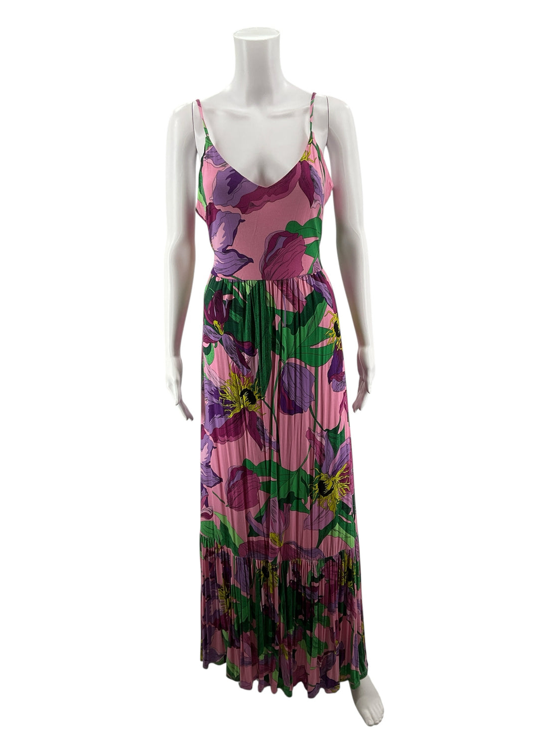 Express pink/purple/green Maxi Floral V-Neck Spaghetti Strap Maxi Dress Size Medium - Size M