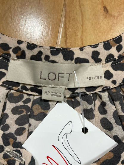 LOFT Petites Leopard Print Shirred Blouse Tan Brown Animal Print Top Size MP