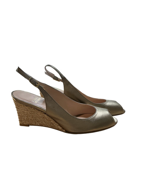 Stuart Weitzman Bronze Metallic Peep Toe Espadrille Wedge Sandals Size 7.5