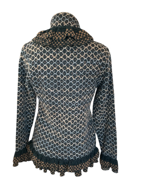 Yvos Geometric Jacquard Ruffle Trim Open Front Cardigan Shrug Size Small