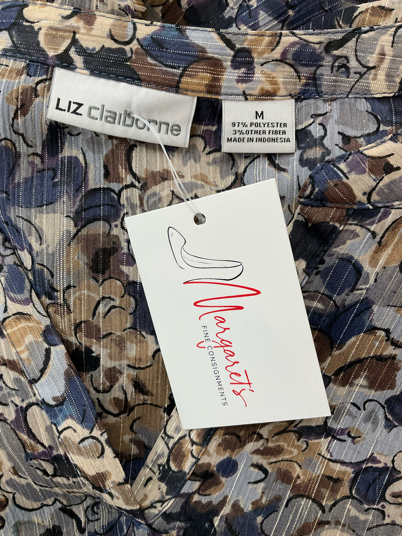 Liz Claiborne Brown/Blue Floral Pre-Owned Ladies Top - Size Medium