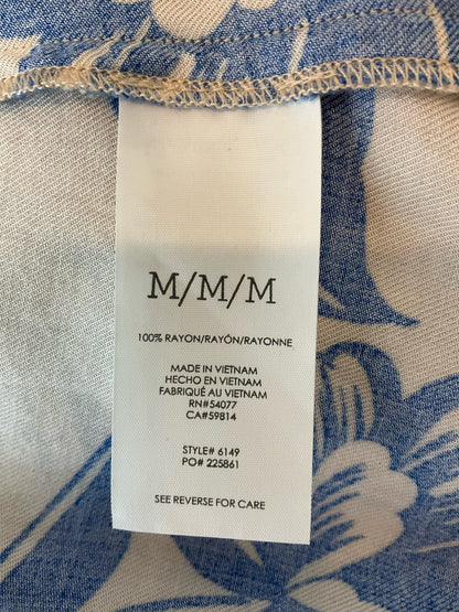 cabi BLUE/CREAM Long Sleeve China Print Dress Blue Cream Floral Chinoiserie Button Front Shirtdress Medium - Size M