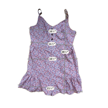 ee:some Red Blue Floral Ruffle Romper with Smocked Back Size Large