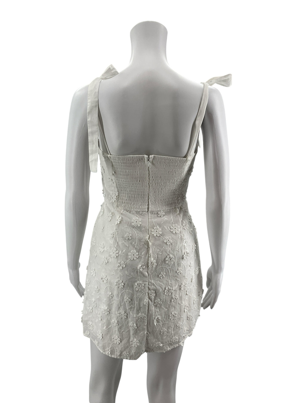 Audrey Parks Dodi White Floral Eyelet Tie Shoulder Mini Dress XS NWT