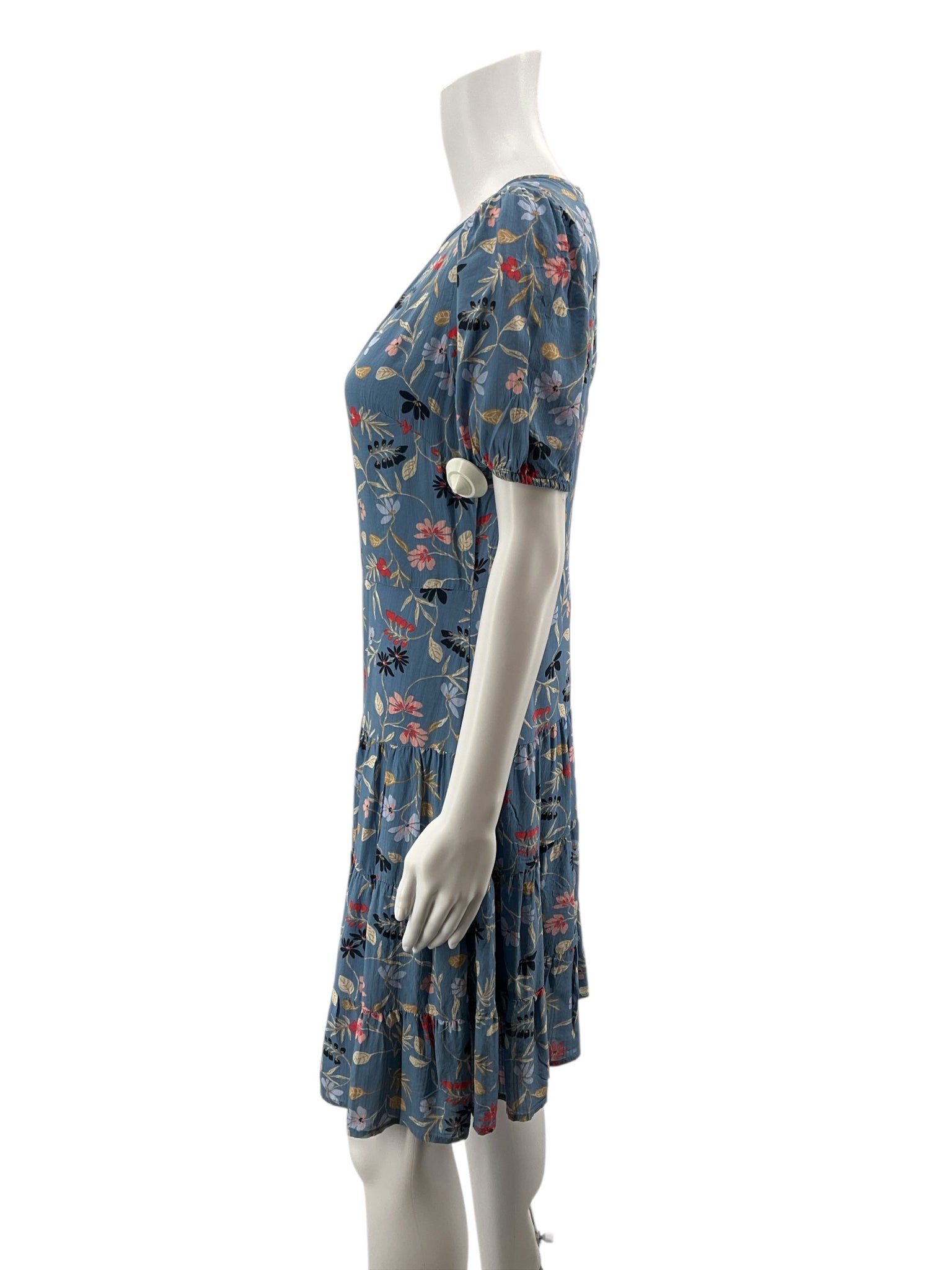 LOFT blue/tan/coral Floral Blue/Tan/Coral Floral Pre-Owned Ladies Dress - Size 2 - Size 2
