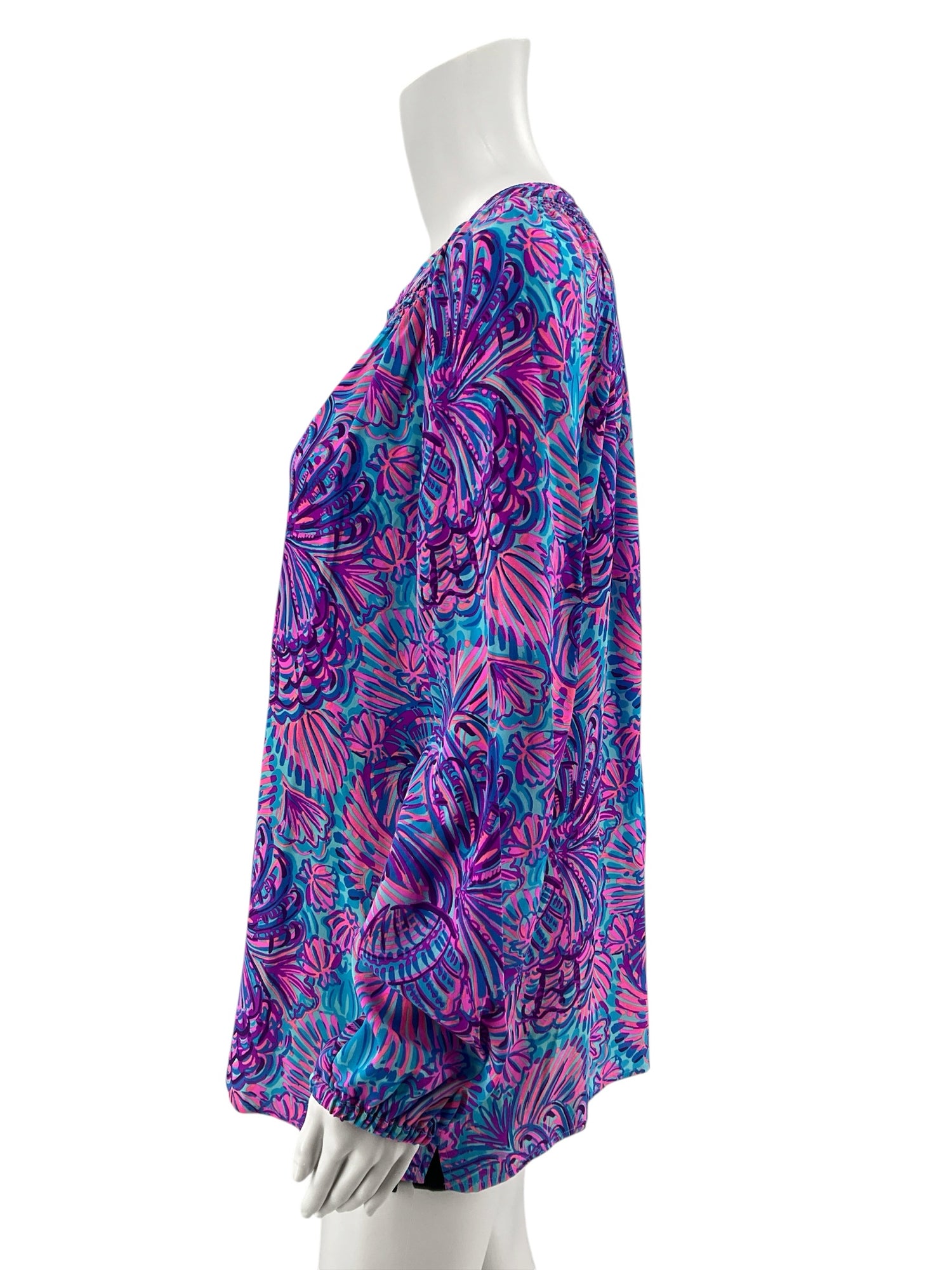 Lilly Pulitzer Elsa Silk Top Macaw Blue Big Flirt Blouse Size Large