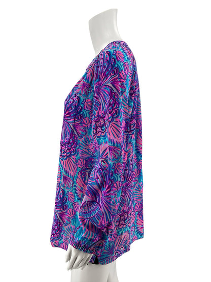 Lilly Pulitzer Elsa Silk Top Macaw Blue Big Flirt Blouse Size Large