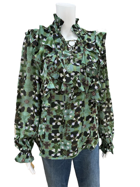 ELAN Size M Green Floral Casual Top - Downstairs