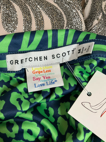 Gretchen Scott Ruffneck Zebra &amp; Dot Print Shift Dress Green Blue Size Medium