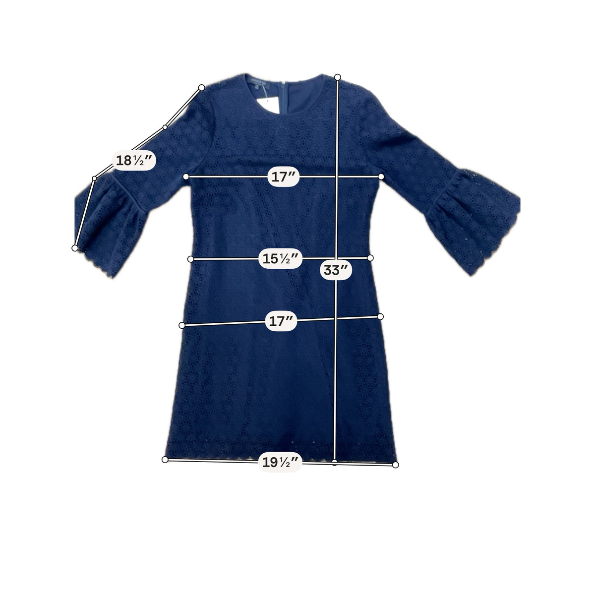 Lafayette 148 New York Navy Blue Lace Bell Sleeve Shift Dress Size Medium