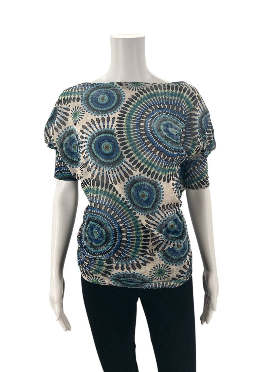 Swooh Blue/Green/White Print Pre-Owned Ladies Top - Size Small - Margaret’s Fine Consignment