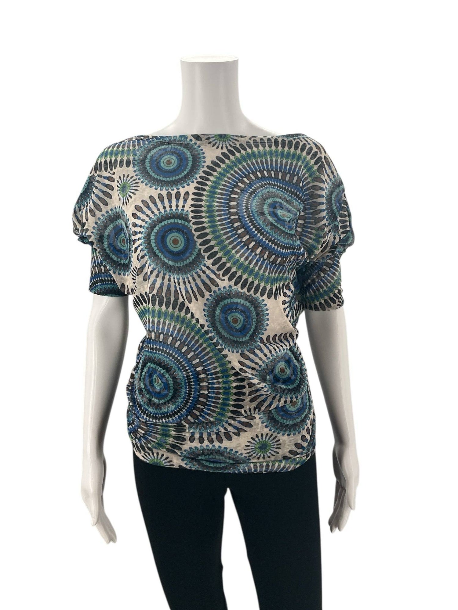 Swooh Blue/Green/White Print Pre-Owned Ladies Top - Size Small - Margaret’s Fine Consignment