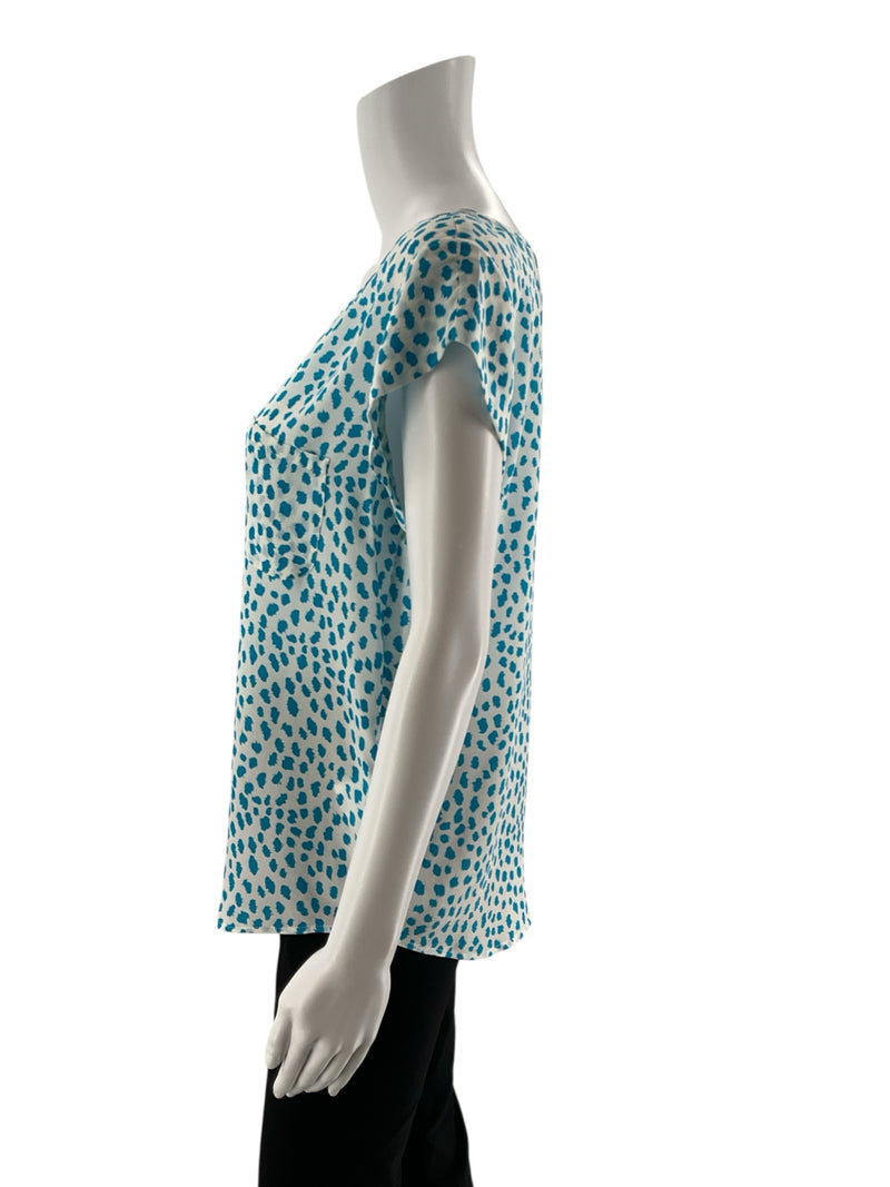 Joie White/Turquoise Print Pre-Owned Ladies Top - Size Small