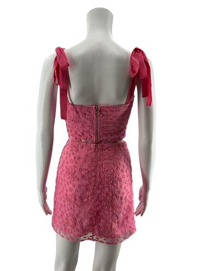 mi ami Pink Floral Embroidered Mesh Two-Piece Skirt Set | Size XS