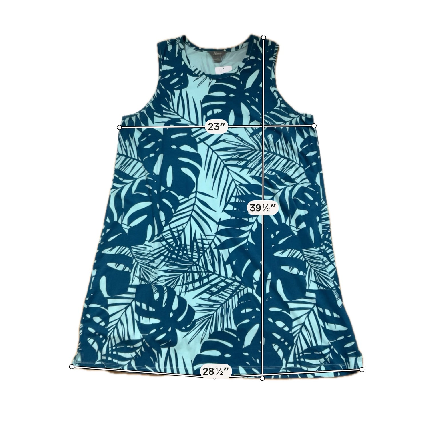Natural Reflections Tropical Leaf Print Tunic Dress Teal Cotton Blend XXL