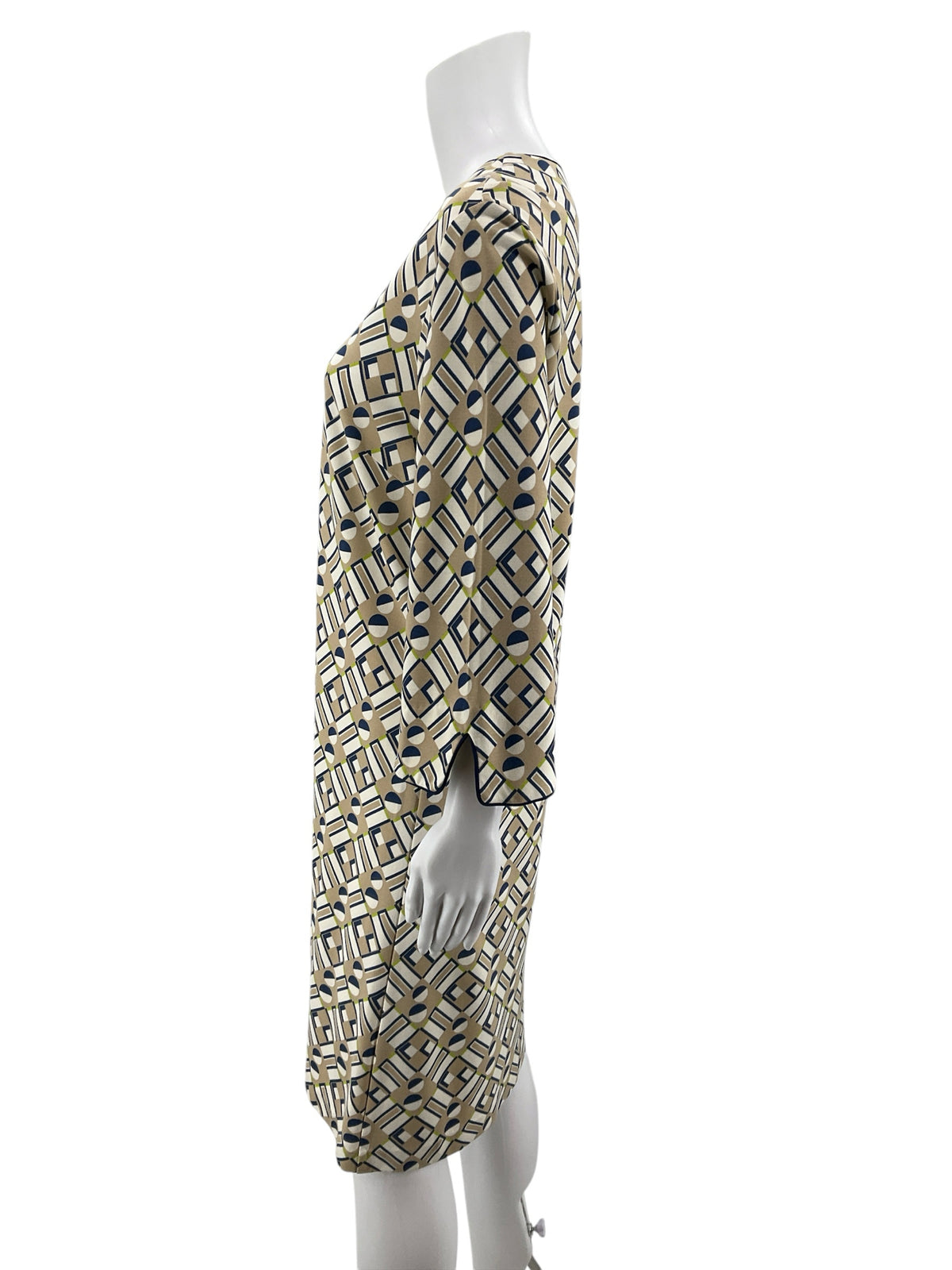 J. McLaughlin Catalina Cloth Geometric Print Shift Dress 3/4 Bell Sleeve Size Medium