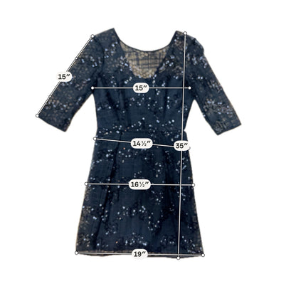 Milly Black Sequin Lace V-Back Cocktail Dress Elbow Sleeve Size 6 - ONLINE ONLY
