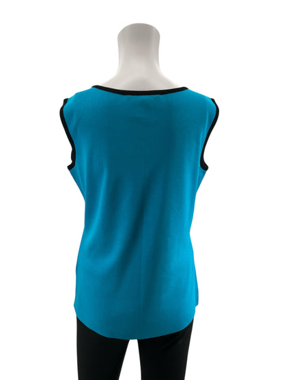 Misook Turquoise Sleeveless Turquoise &amp; Black Trim Sleeveless Ribbed Knit Shell Tank Top Size S - Size S