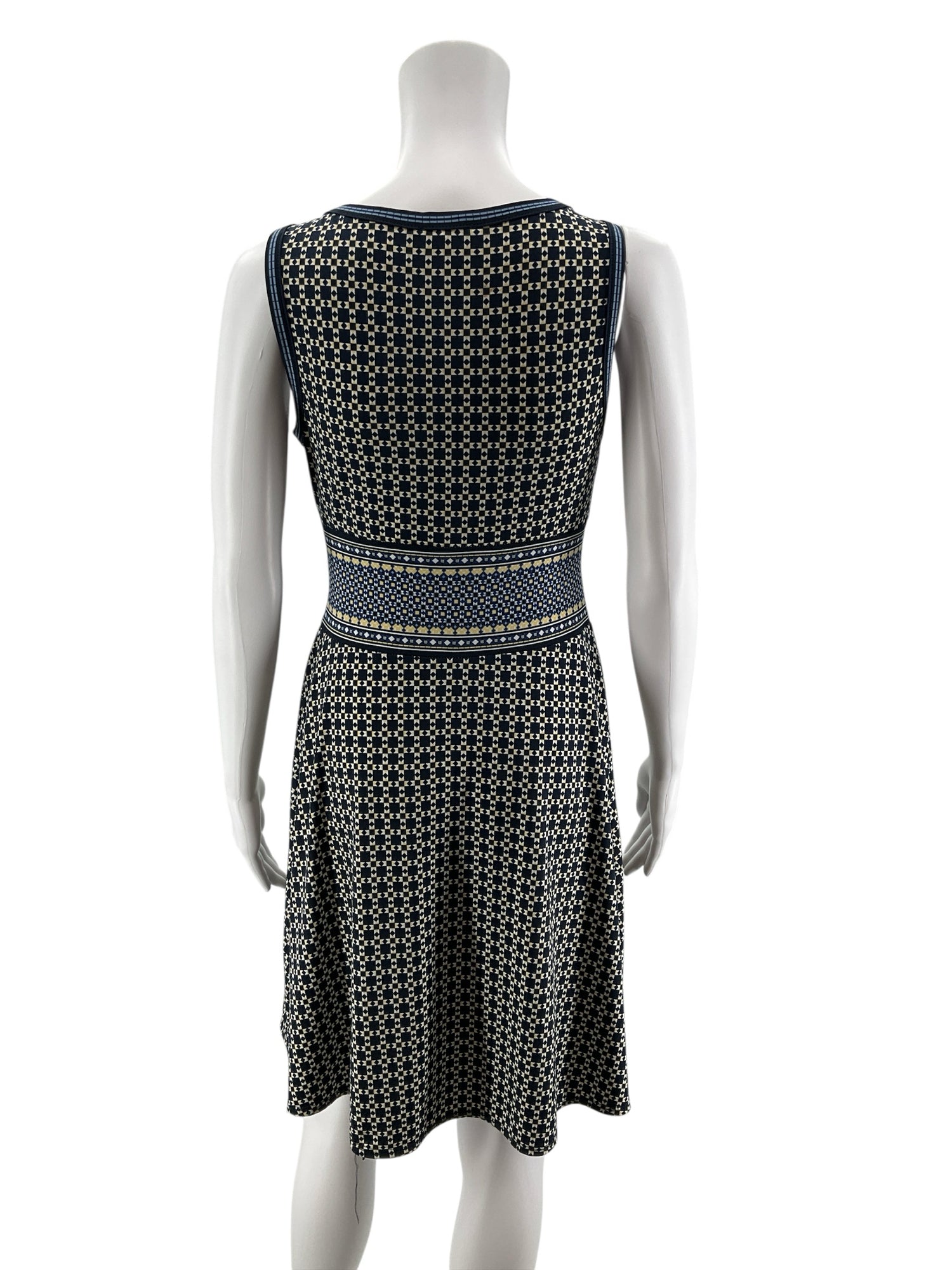 NIC + ZOE Navy Mosaic Print Surplice Fit &amp;amp; Flare Knit Dress Size Small