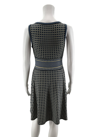 NIC + ZOE Navy Mosaic Print Surplice Fit &amp;amp; Flare Knit Dress Size Small