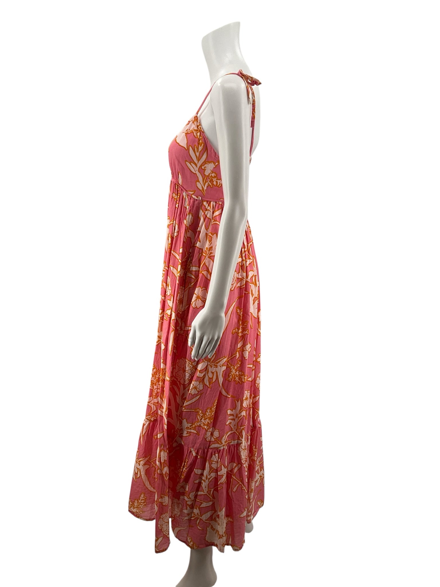 Olivia James The Label pink/white/orange Maxi Poppy Tie Shoulder Floral Maxi Dress Size M - Size M