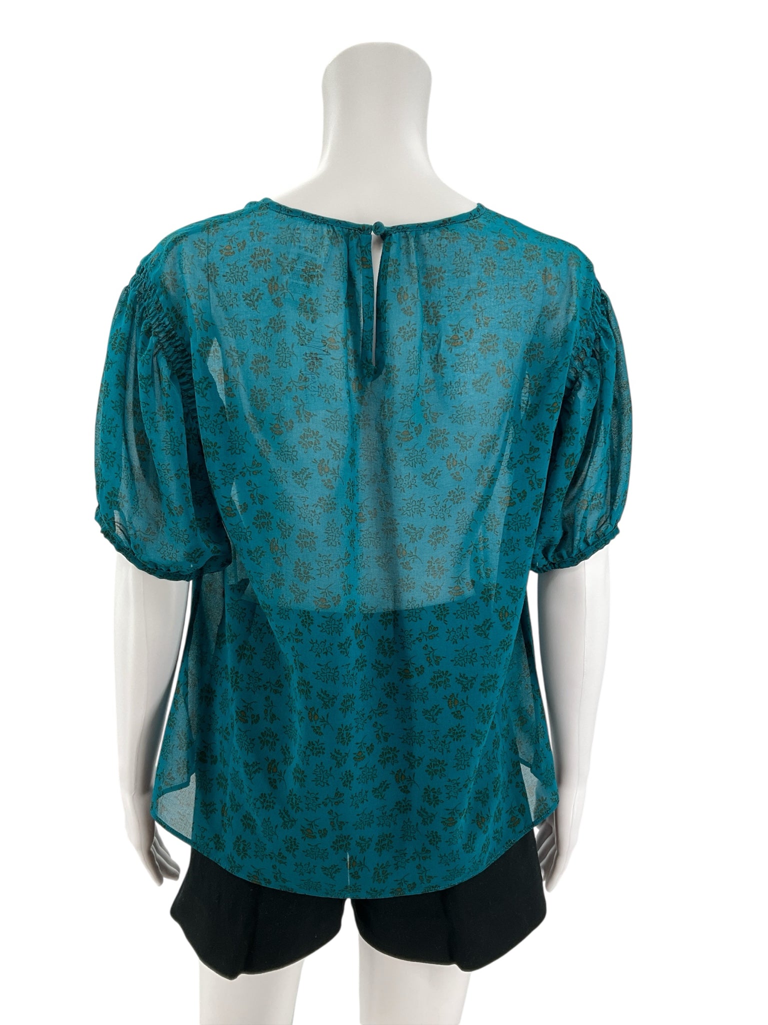 cabi Size M Teal Floral Pre-Owned Ladies Casual Top - Downstairs
