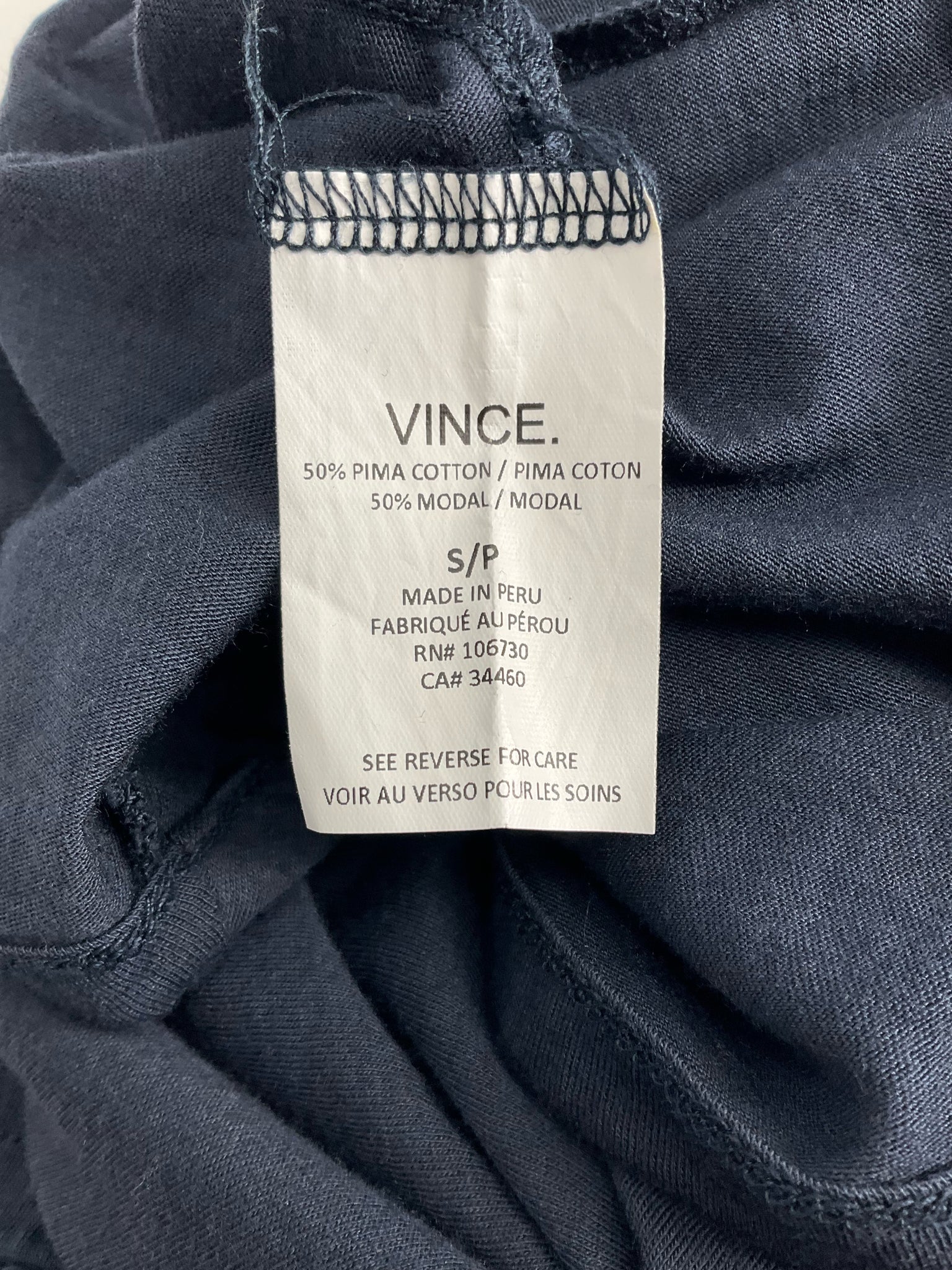 Vince - Navy Solid Pre-Owned Ladies Casual Top - Size Small