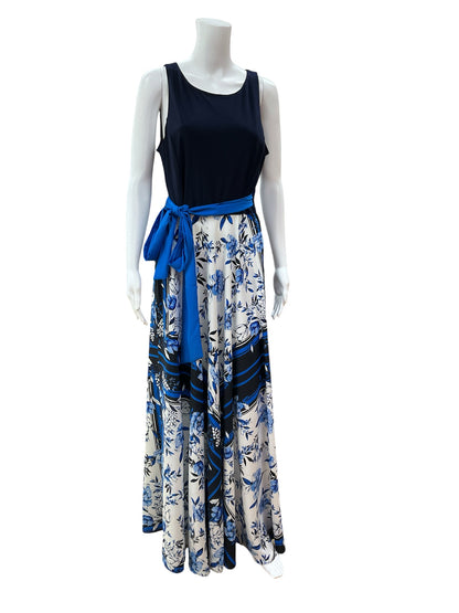 Eliza J Floral Stripe Colorblock Maxi Dress Navy White Size 14 - ONLINE ONLY