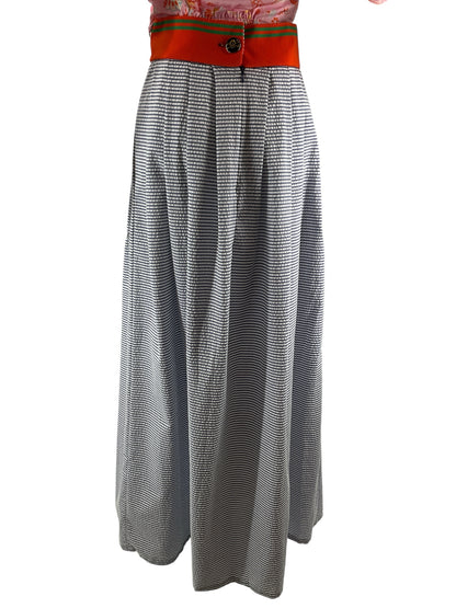 Henry Ferrera Striped Seersucker Maxi Skirt with Orange Waistband Size 1